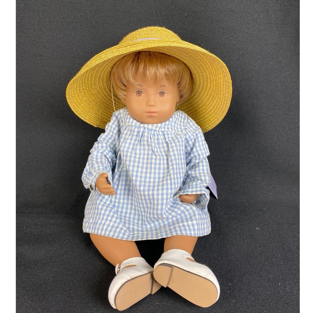 SASHA BABY DOLL Vintage Blonde Brown Eyes Blue White Check Dress 12”